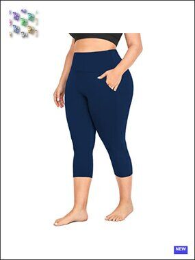 Plus Size Capri Leggings with Pockets Tummy Control High Waist Workout Yoga
